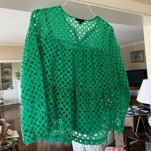 JCrew Green Eyelet tunic top cotton NWOT